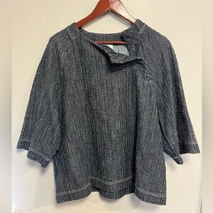 NWT DKNY Pure Cotton 3/4 Sleeve Chambray Blouse Blue‎ Gray Medium